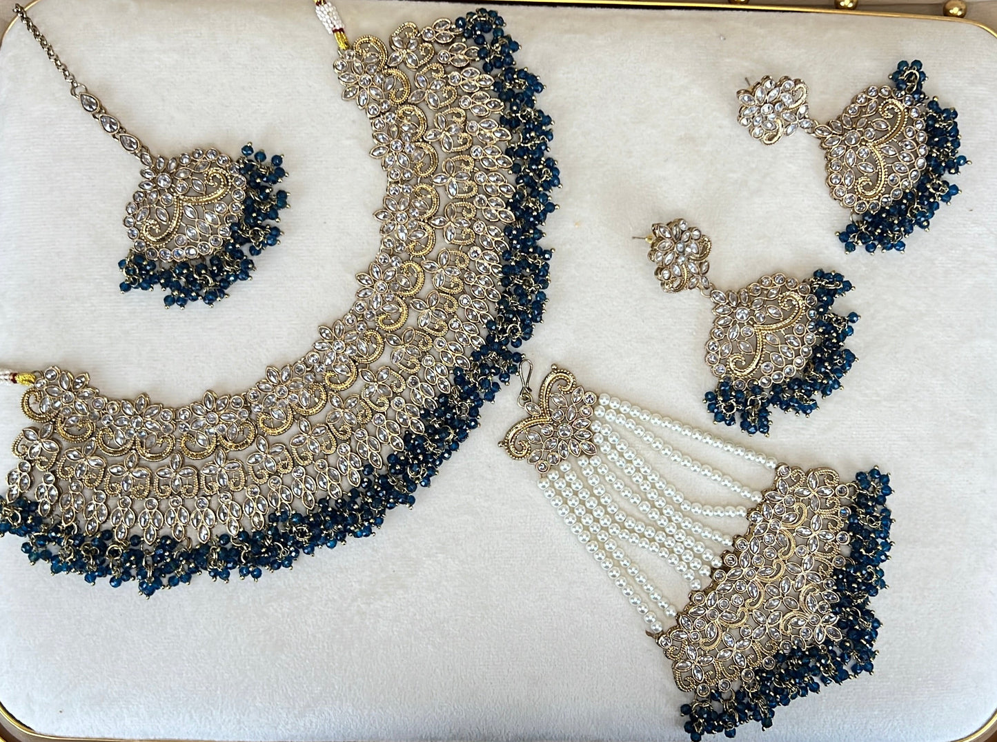 Large Bib Pakistani Style Semi Bridal Set w/Jhoomar