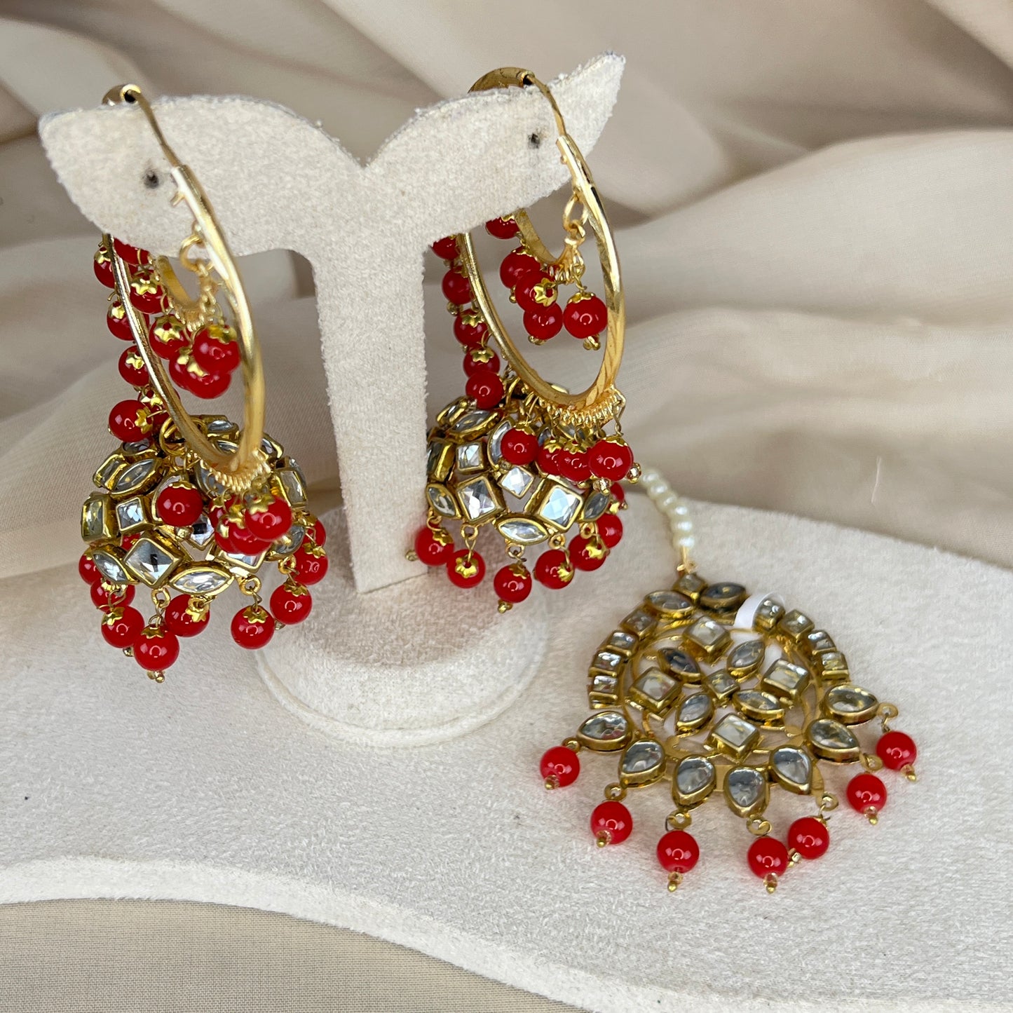Kundan Jhumka Bali Earring and Tikka Set