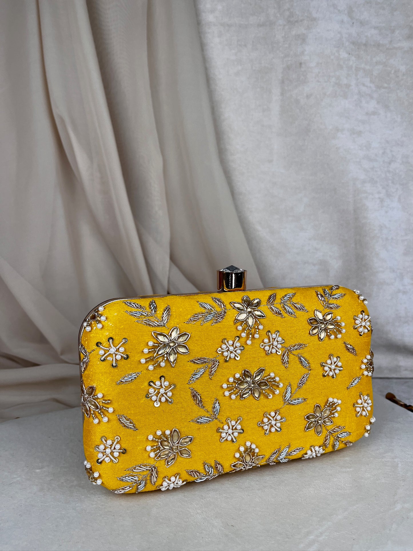 Embroidered Pearl Flower Clutch
