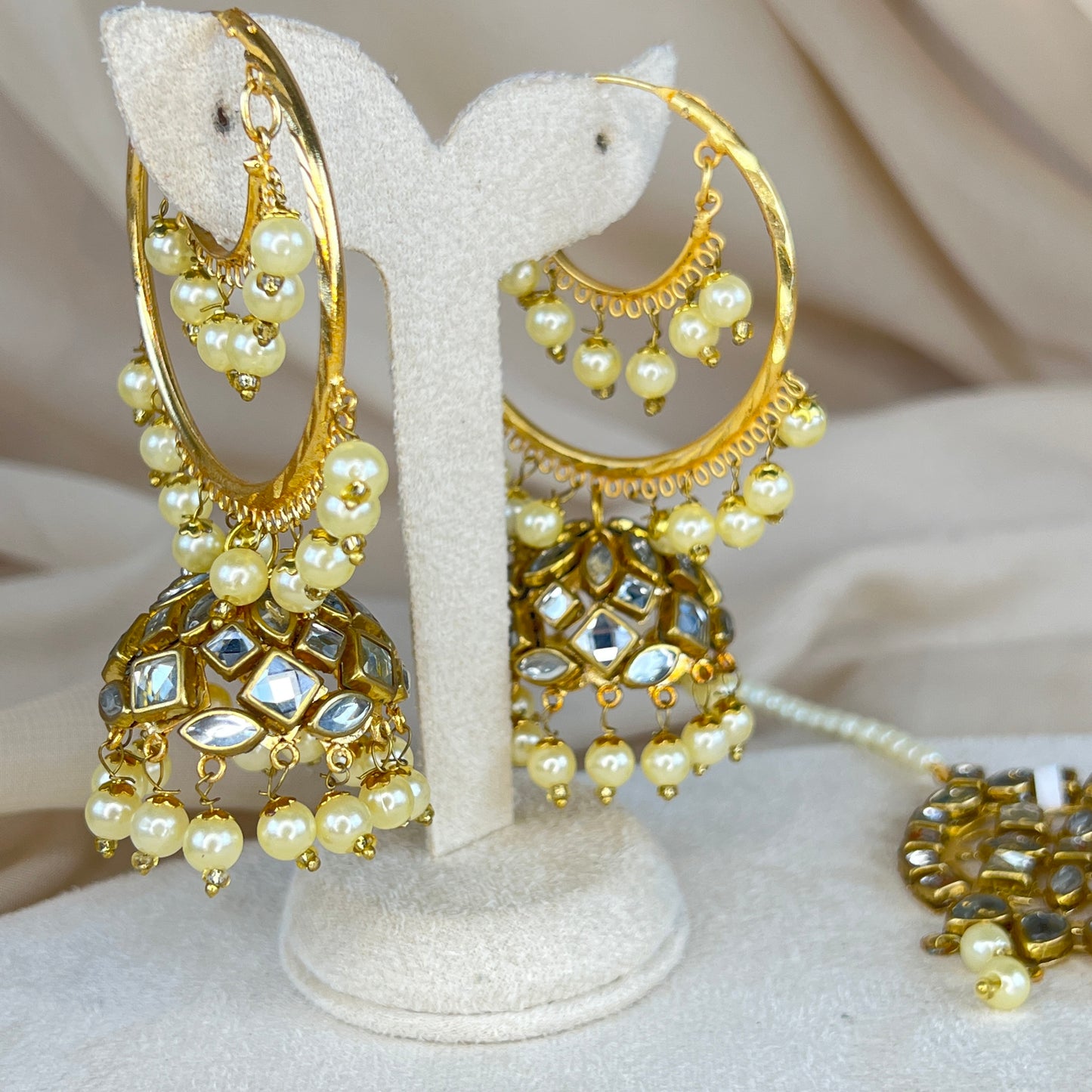 Kundan Jhumka Bali Earring and Tikka Set