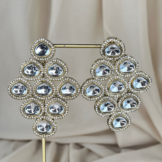 Oversized Kundan White Earrings