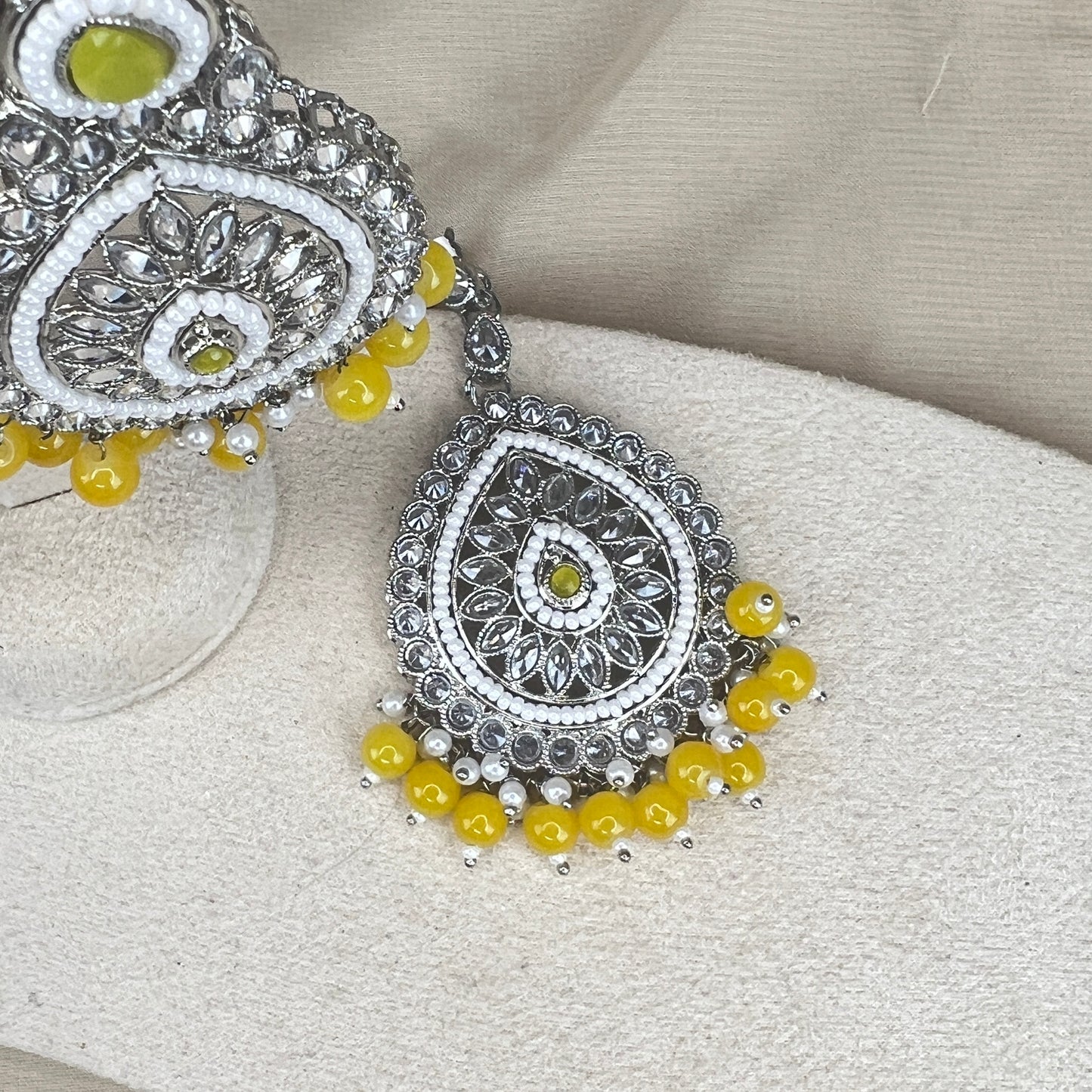 Silver Polki Earring and Tikka Set