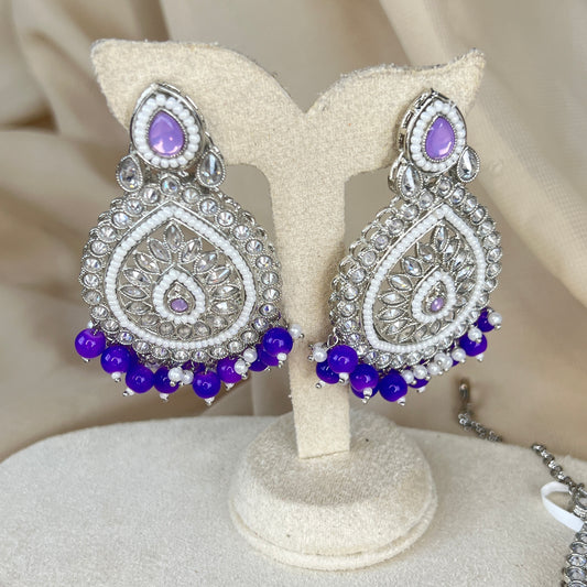 Silver Polki Earring and Tikka Set