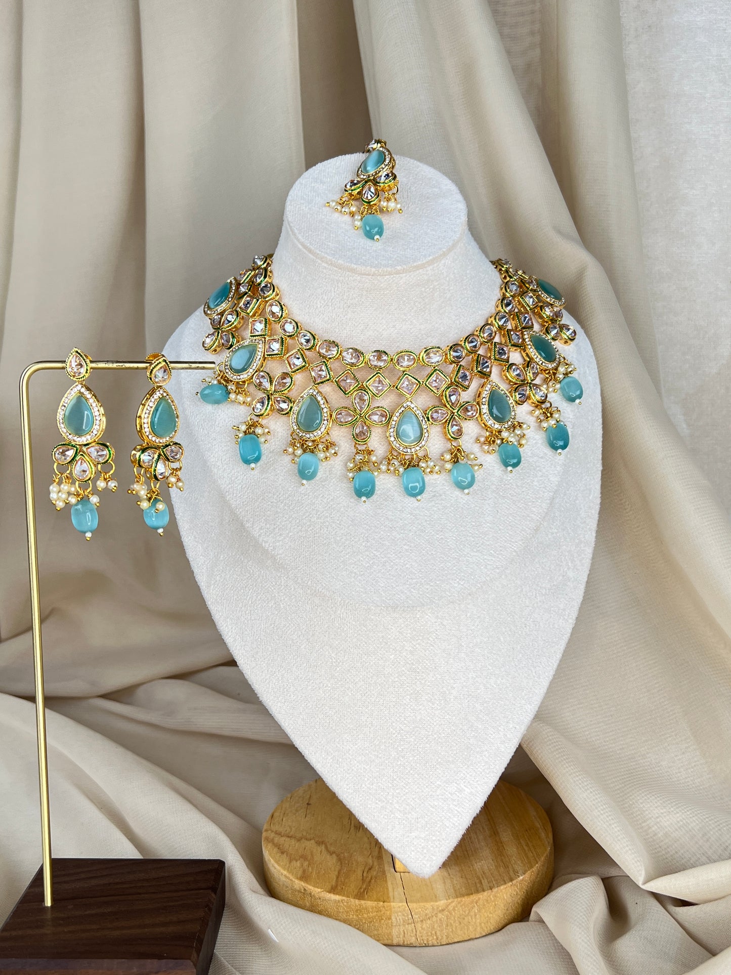 Monalisa Kundan Stone Bib Style Necklace Set