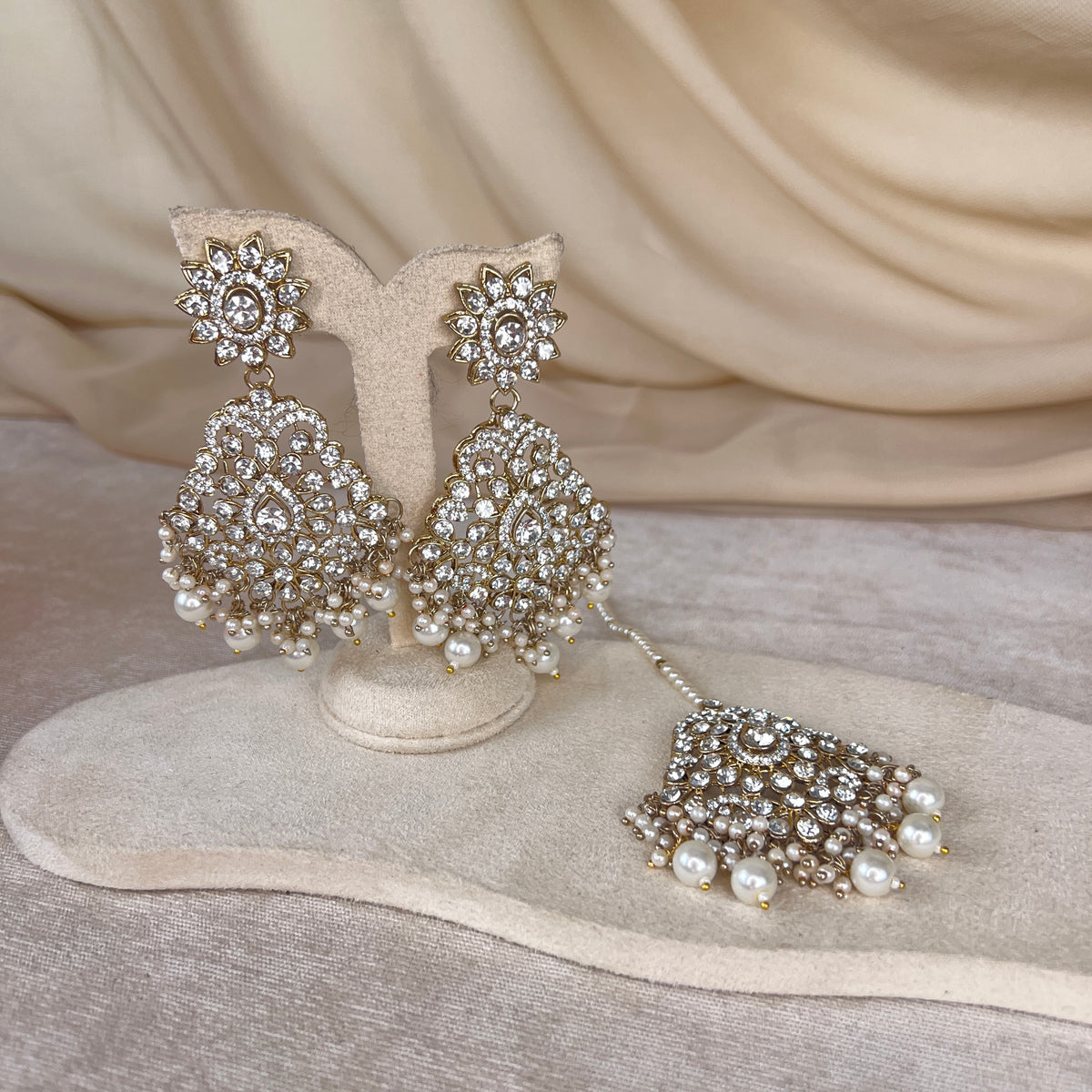 Maroon and Gold Earring & Tikka Set