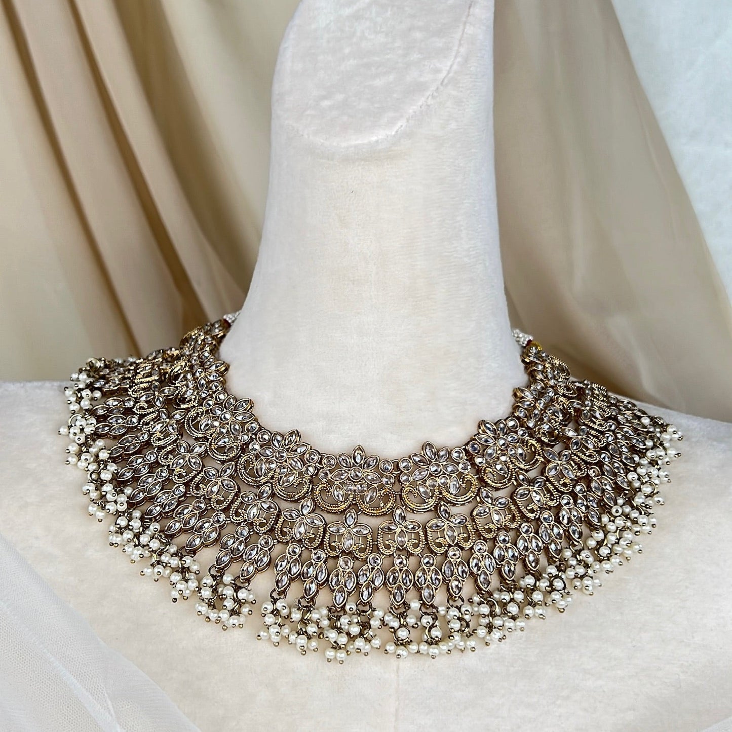 Large Bib Pakistani Style Semi Bridal Set w/Jhoomar