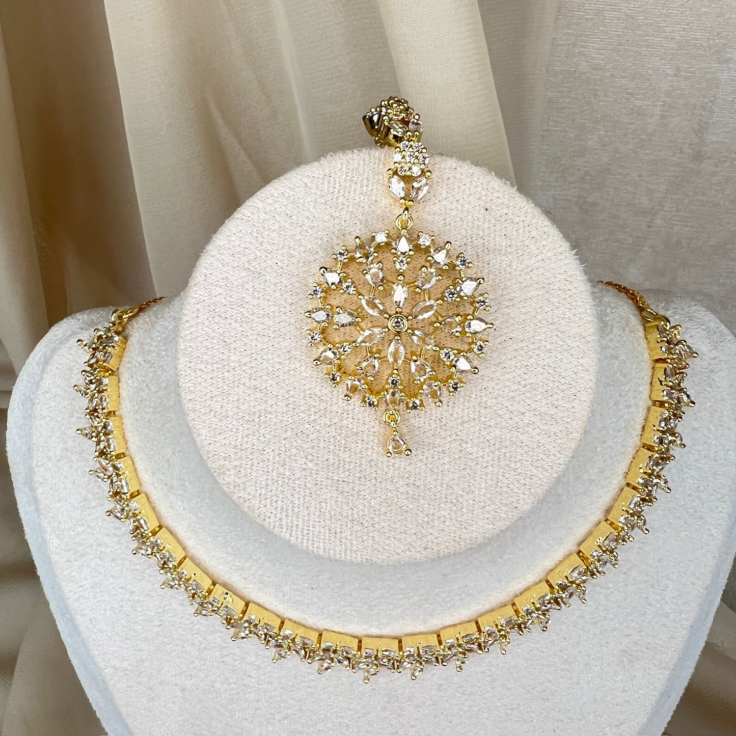 American Diamond | AD | Dainty Necklace Set w/Jhumkas