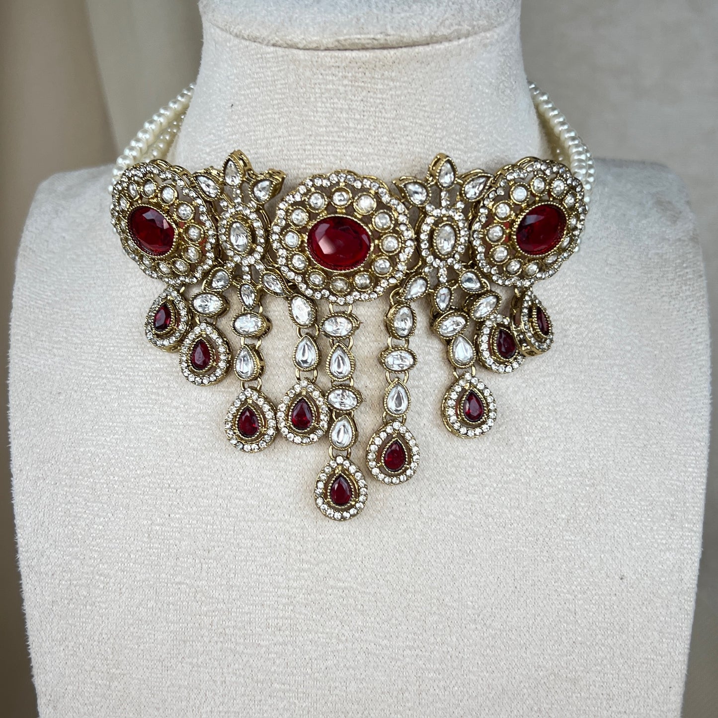 Waterfall Pearl Choker w/Earrings
