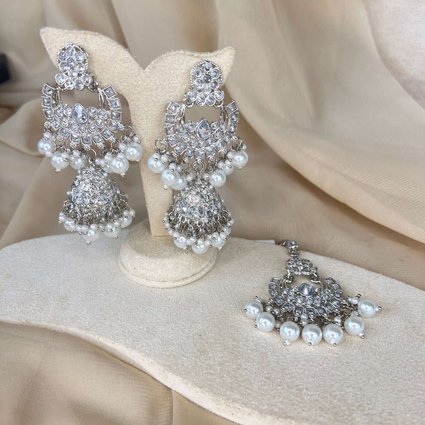 Silver Jhumka Earring and Tikka Set