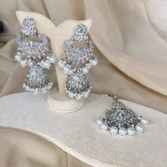 Silver Jhumka Earring and Tikka Set