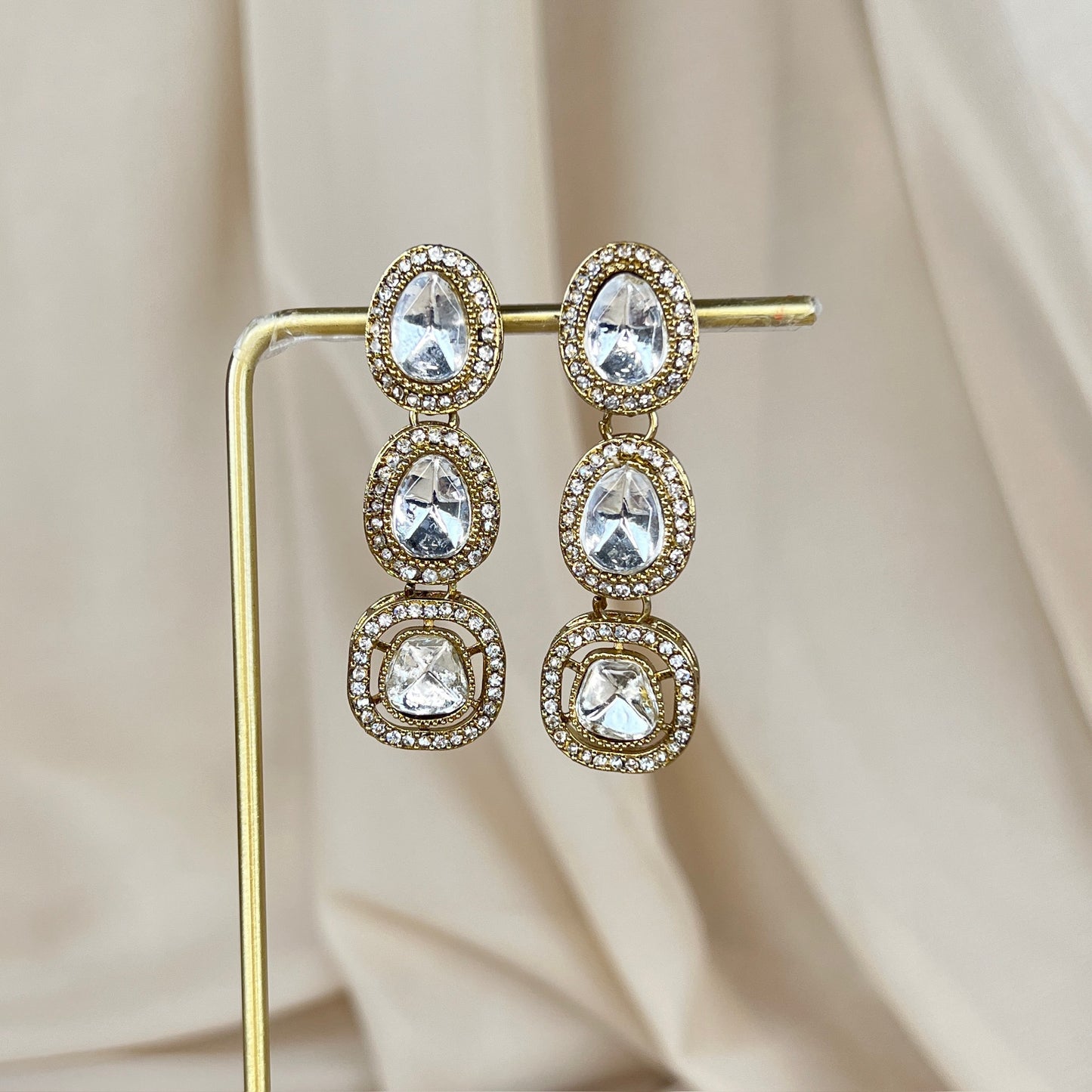 White Kundan Earrings