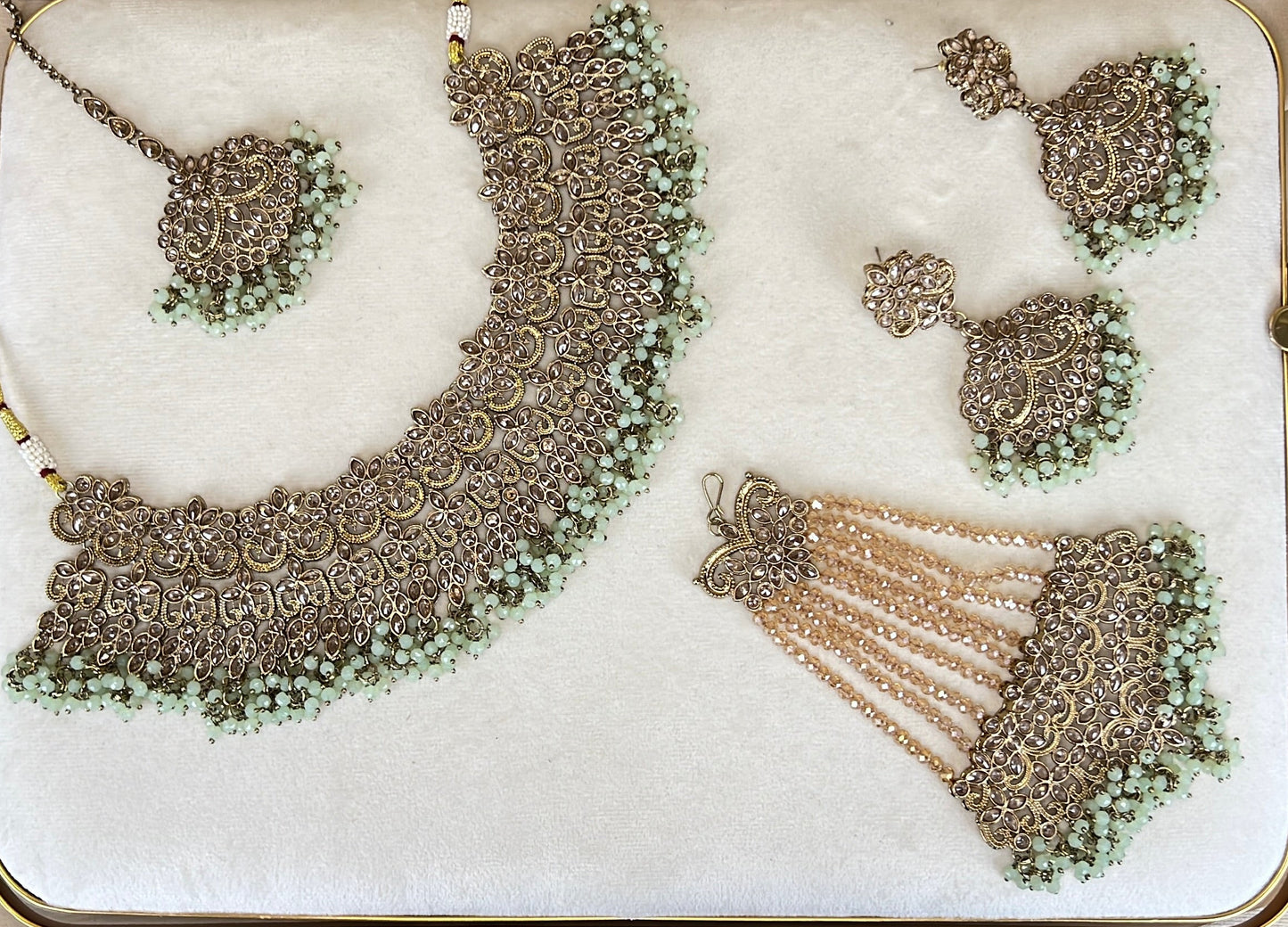 Large Bib Pakistani Style Semi Bridal Set w/Jhoomar