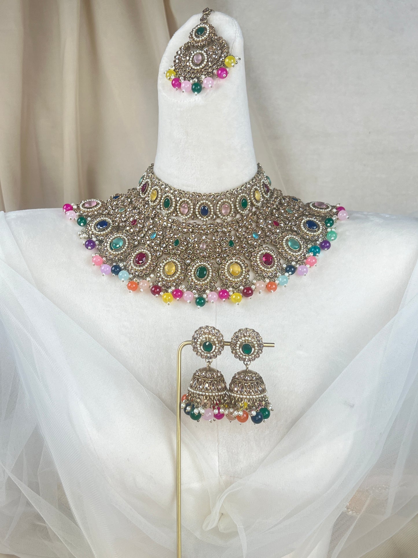 Large Semi Bridal Choker Polki Stone Set
