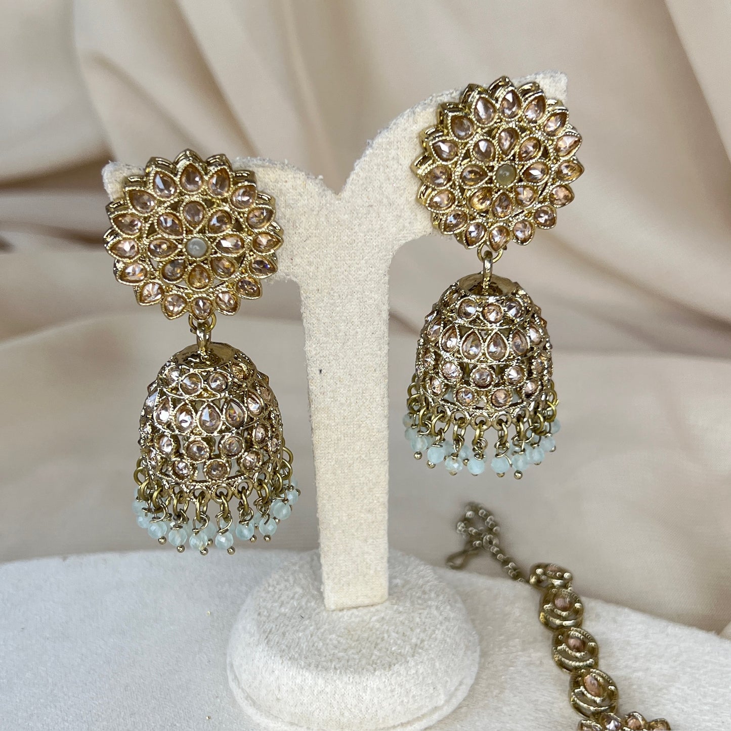Gold Jhumka Earring & Tikka Set