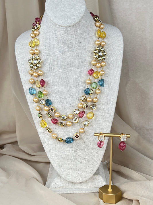 Multicolor Pearl Kundan Layer Mala | Haar | Necklace Set