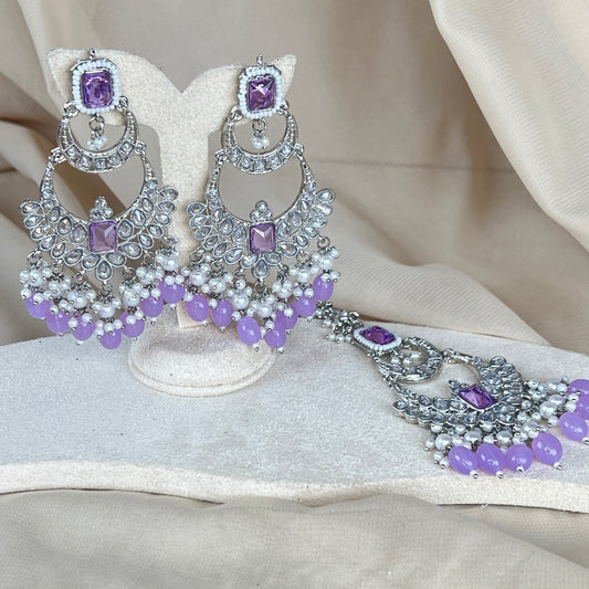 Large Silver Earring and Tikka Set