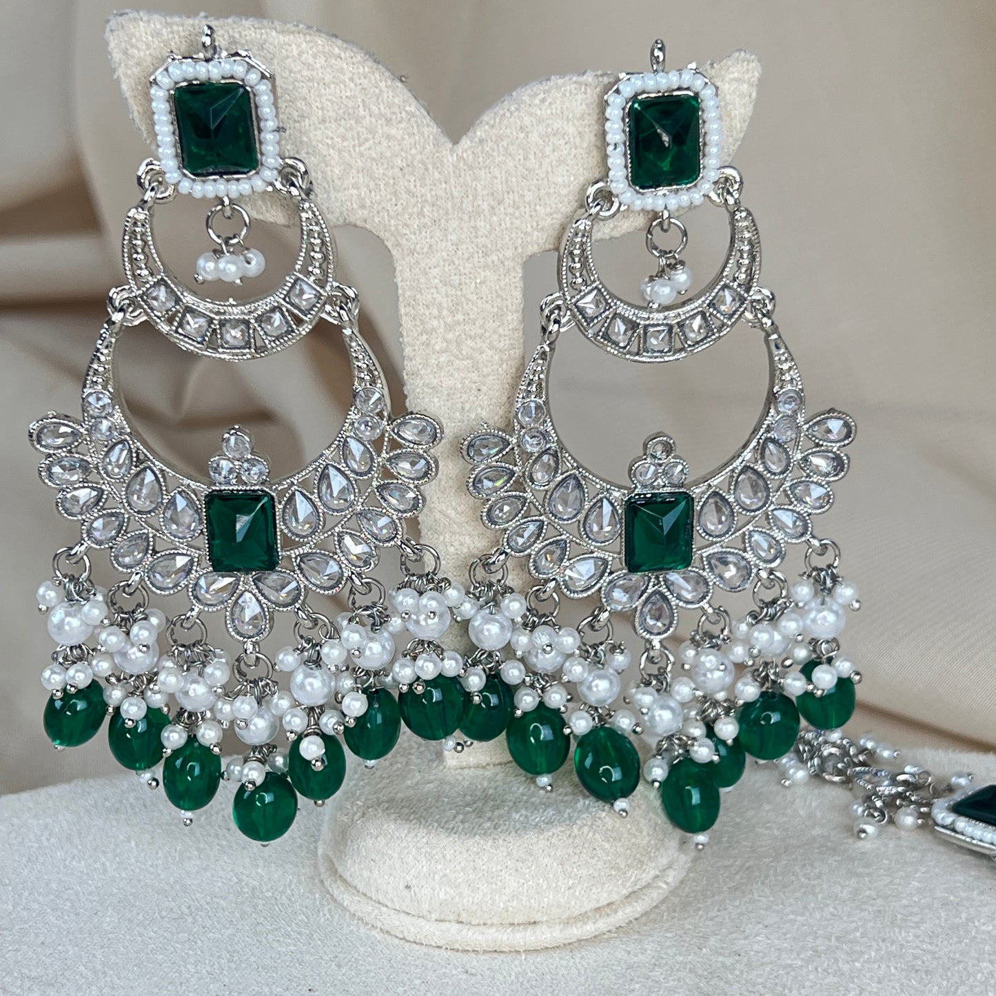 Large Silver Earring and Tikka Set