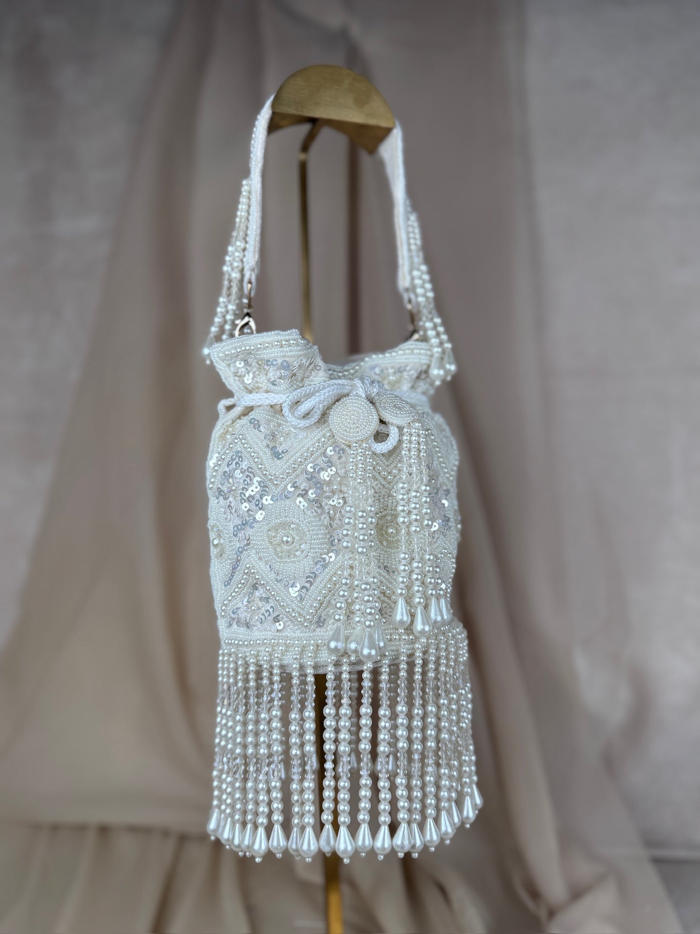 Beaded White Pearl Potli | Purse