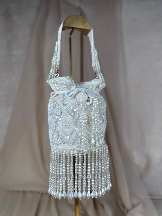 Beaded White Pearl Potli | Purse
