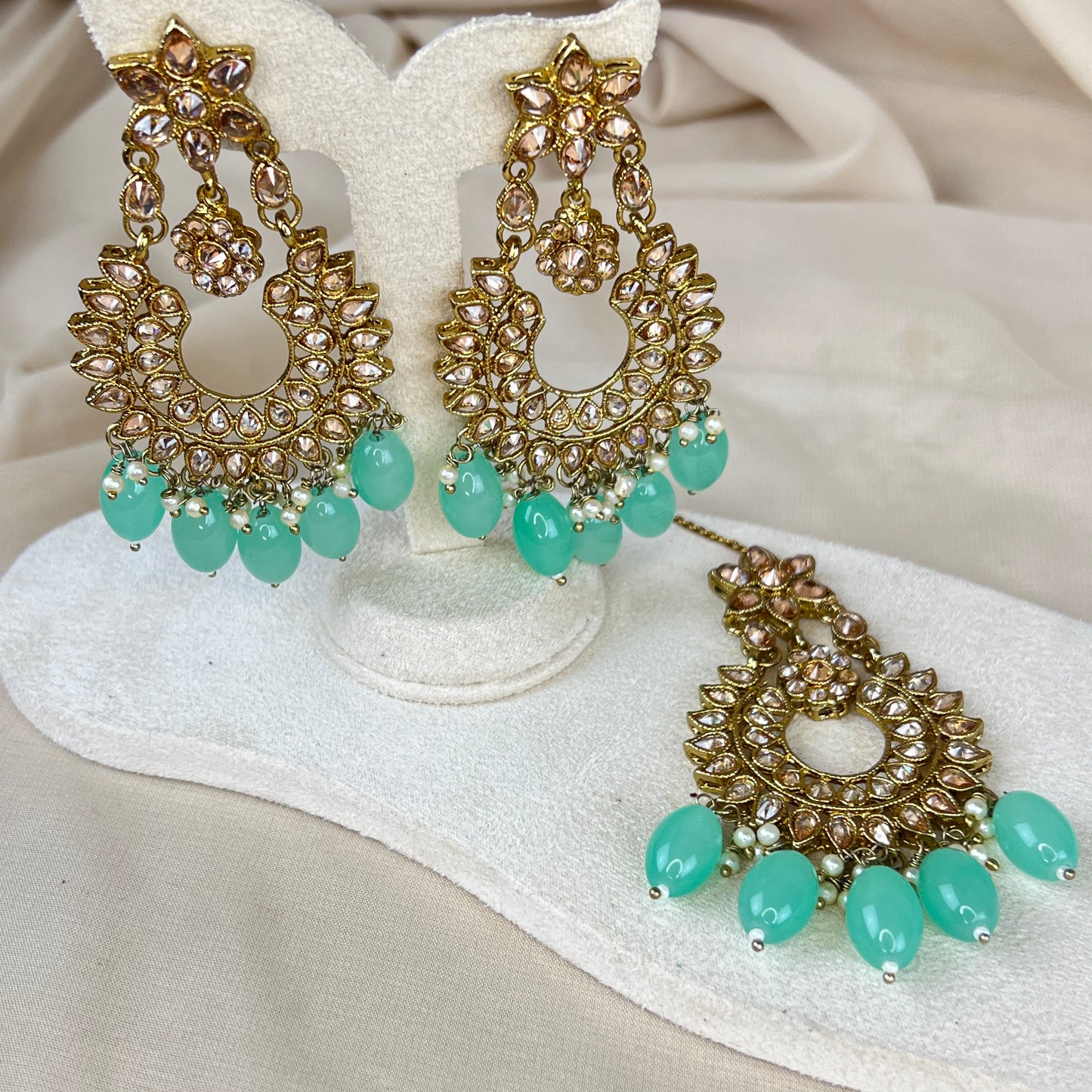 Oversized Polki Earring and Tikka Set