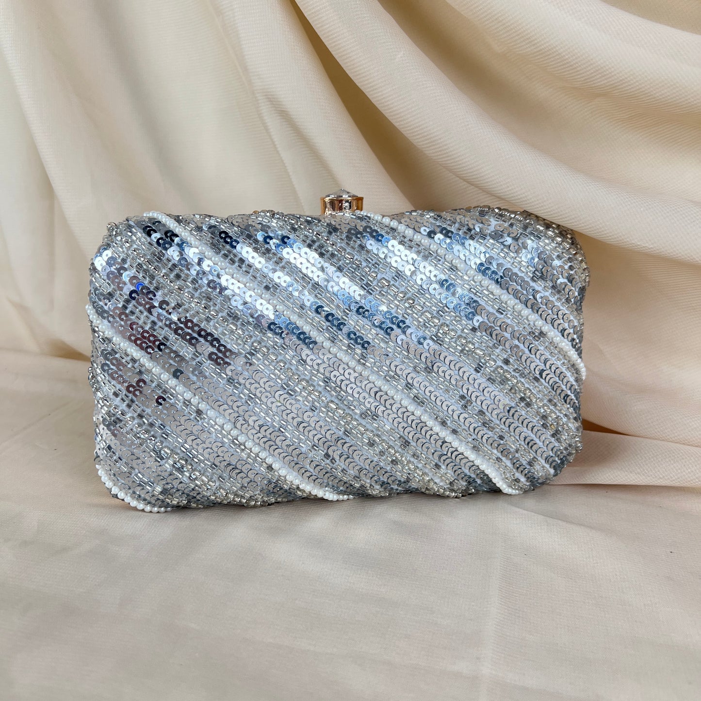 Silver Sequin and Bead Clutch