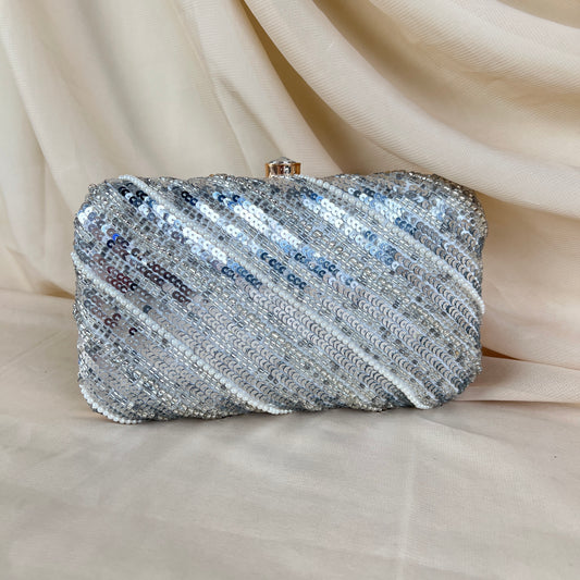 Silver Sequin and Bead Clutch