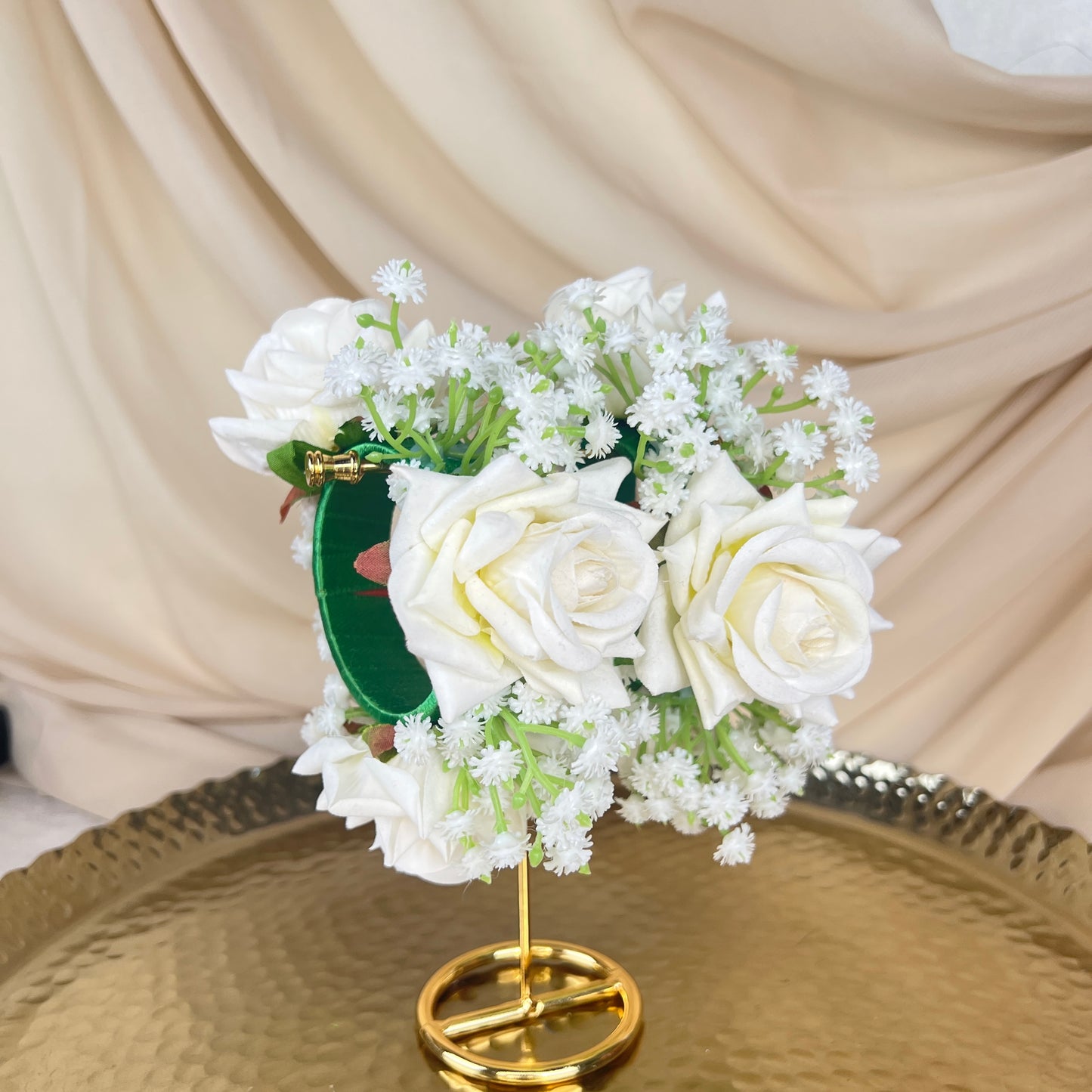 Hand Faux Rose | Baby Breath Gajra | Bangle Pair