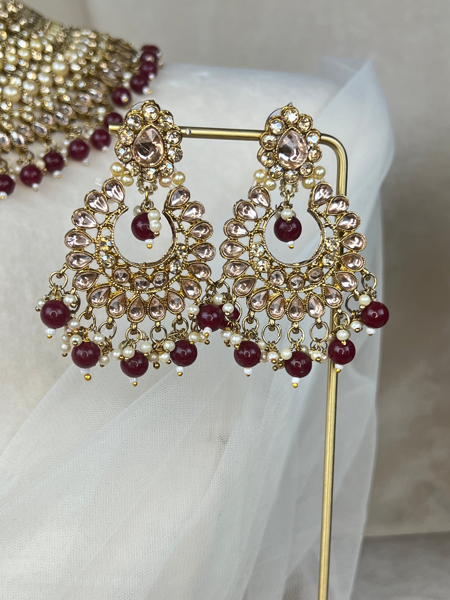 Large Bib Style Maroon Semi Bridal Set