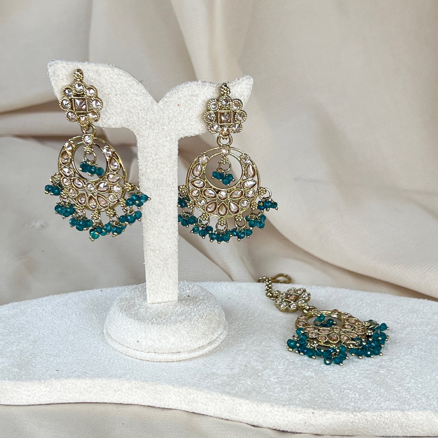Green & Gold Earring & Tikka Set