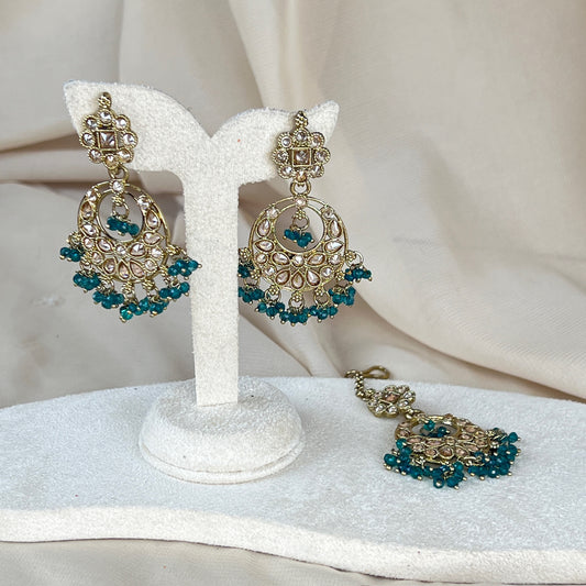 Green & Gold Earring & Tikka Set