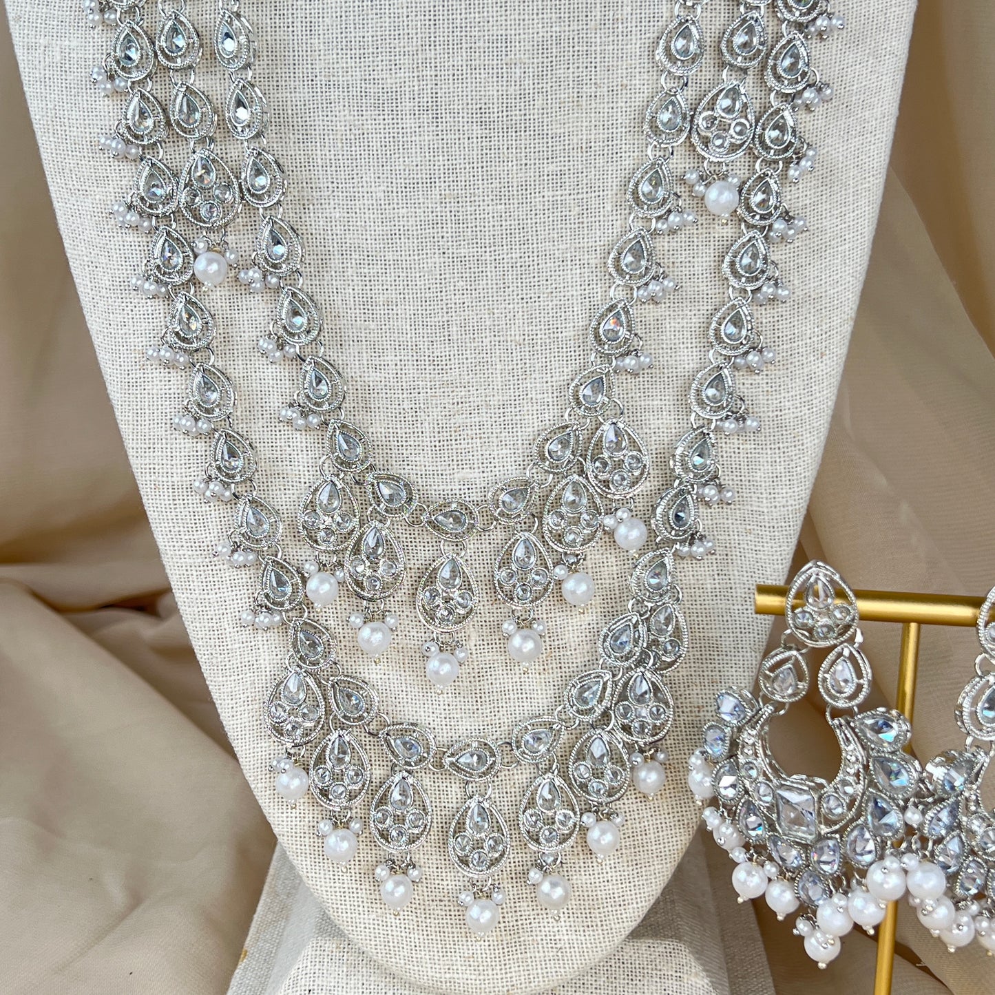 Long Pearl Polki Mala | Tiered Necklace Set