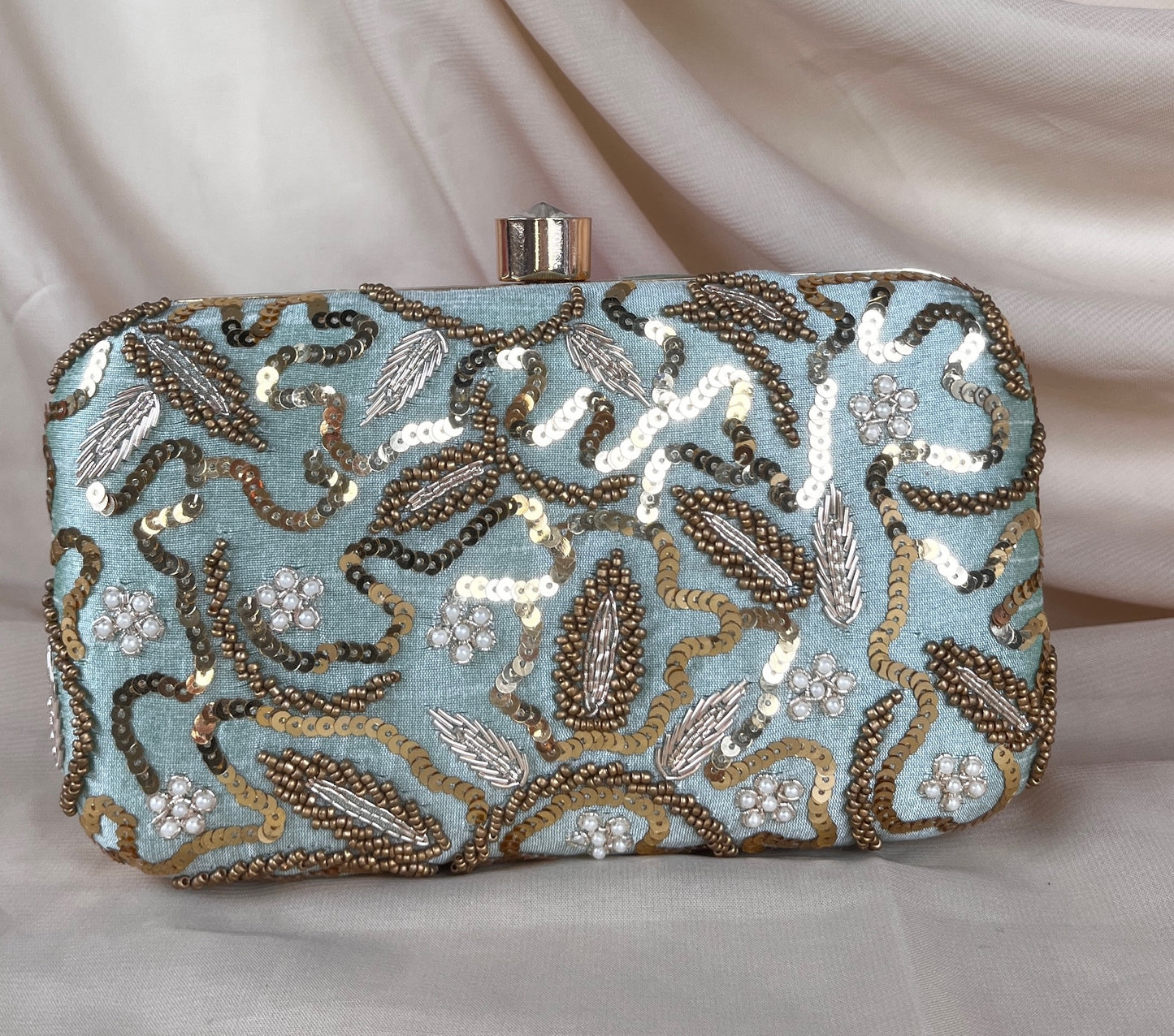 Embroidered Pearl Clutch