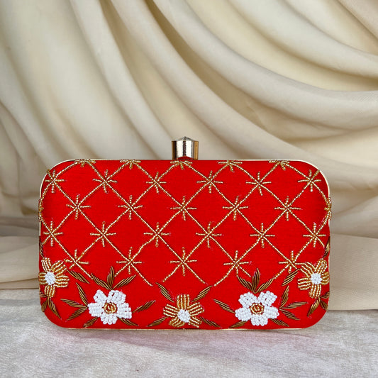 Gold Bead Embroidered Clutch