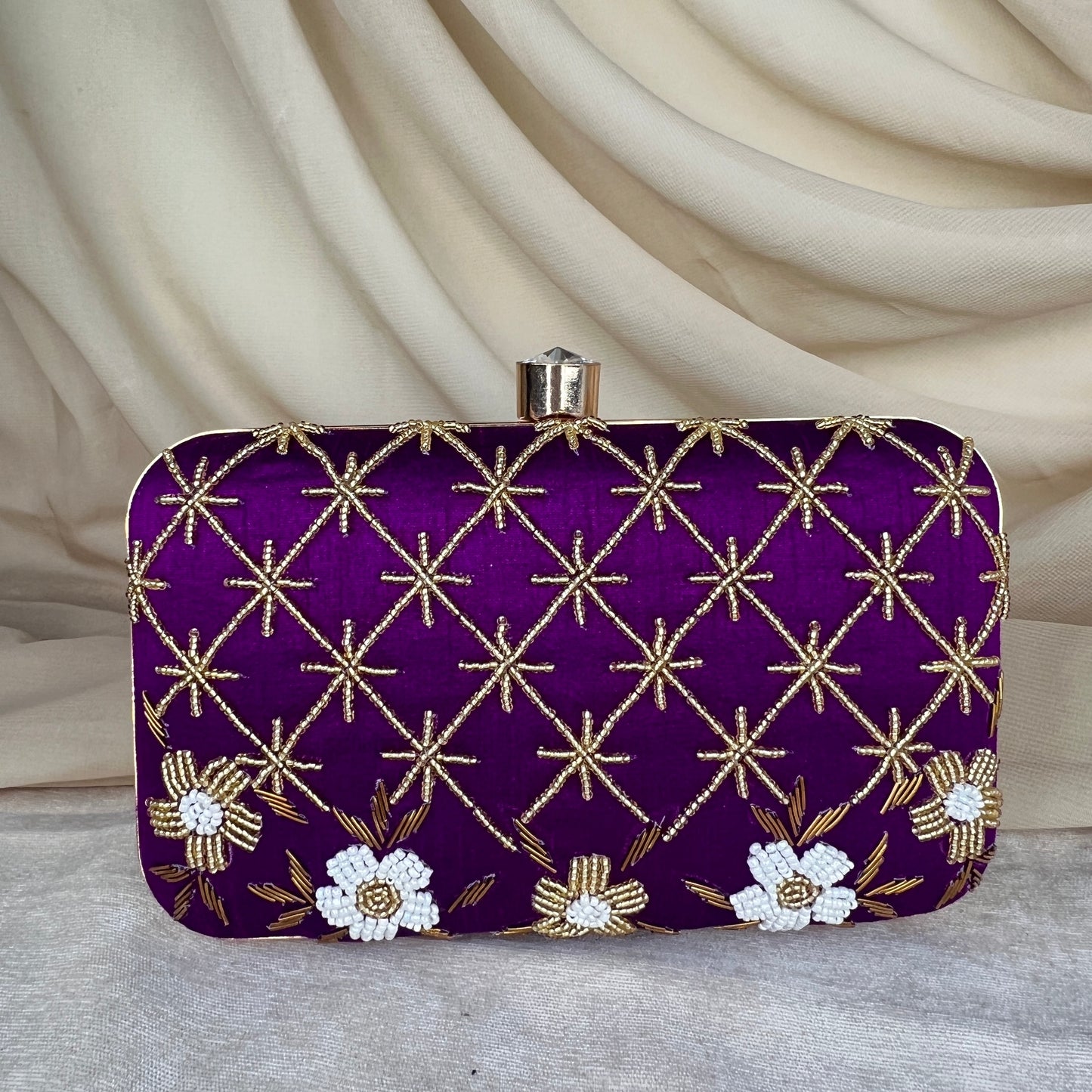 Gold Bead Embroidered Clutch
