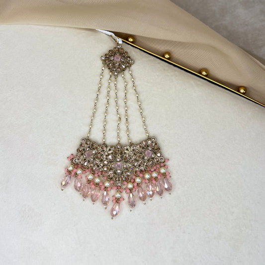 Pink Large Side Tikka Headpiece | Jhoomar | Japta | Passa