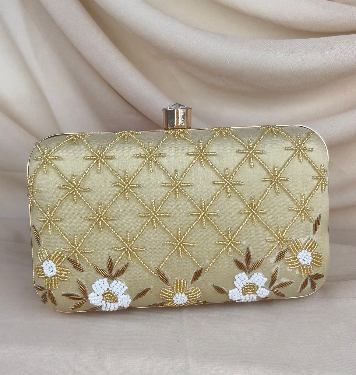 Gold Bead Embroidered Clutch