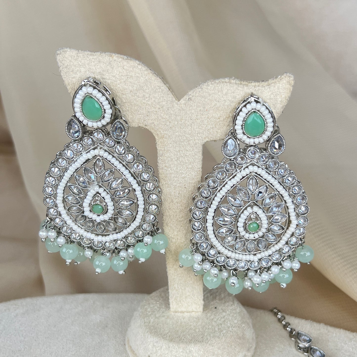 Silver Polki Earring and Tikka Set