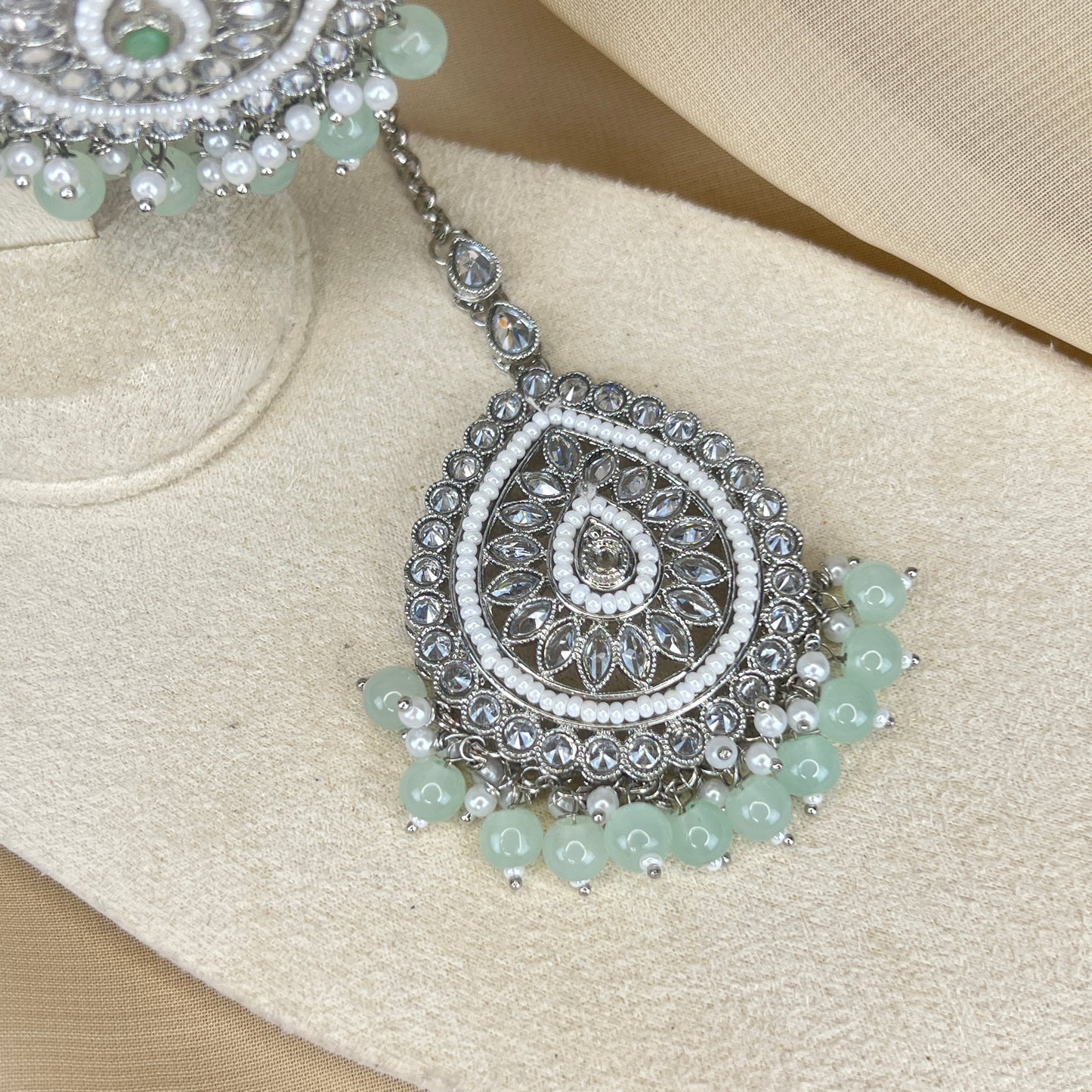 Silver Polki Earring and Tikka Set