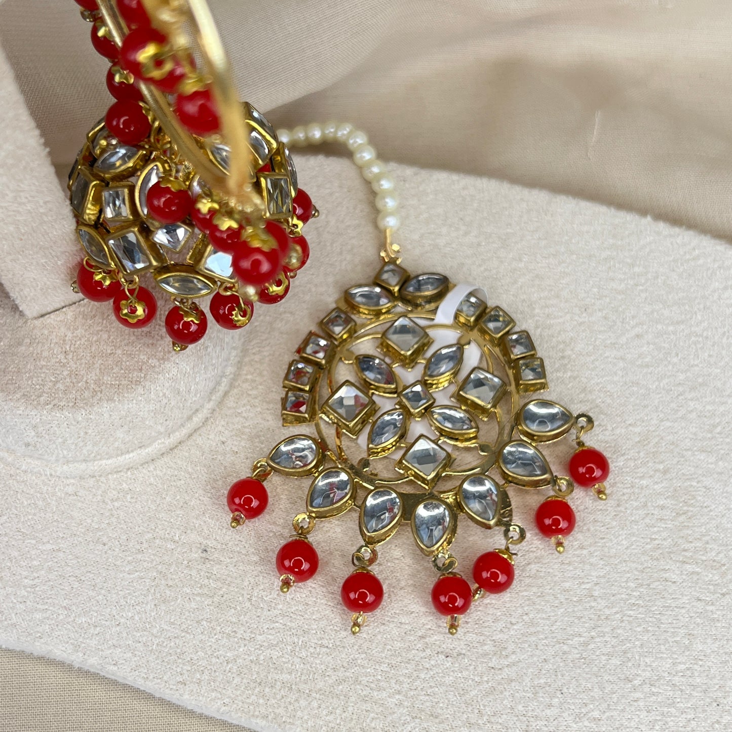 Kundan Jhumka Bali Earring and Tikka Set