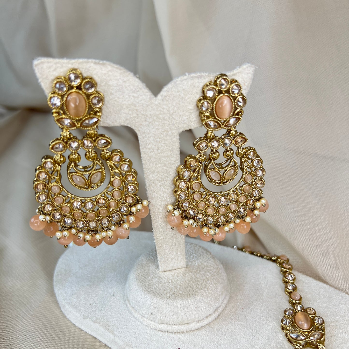 Gold Polki Earring & Tikka Set