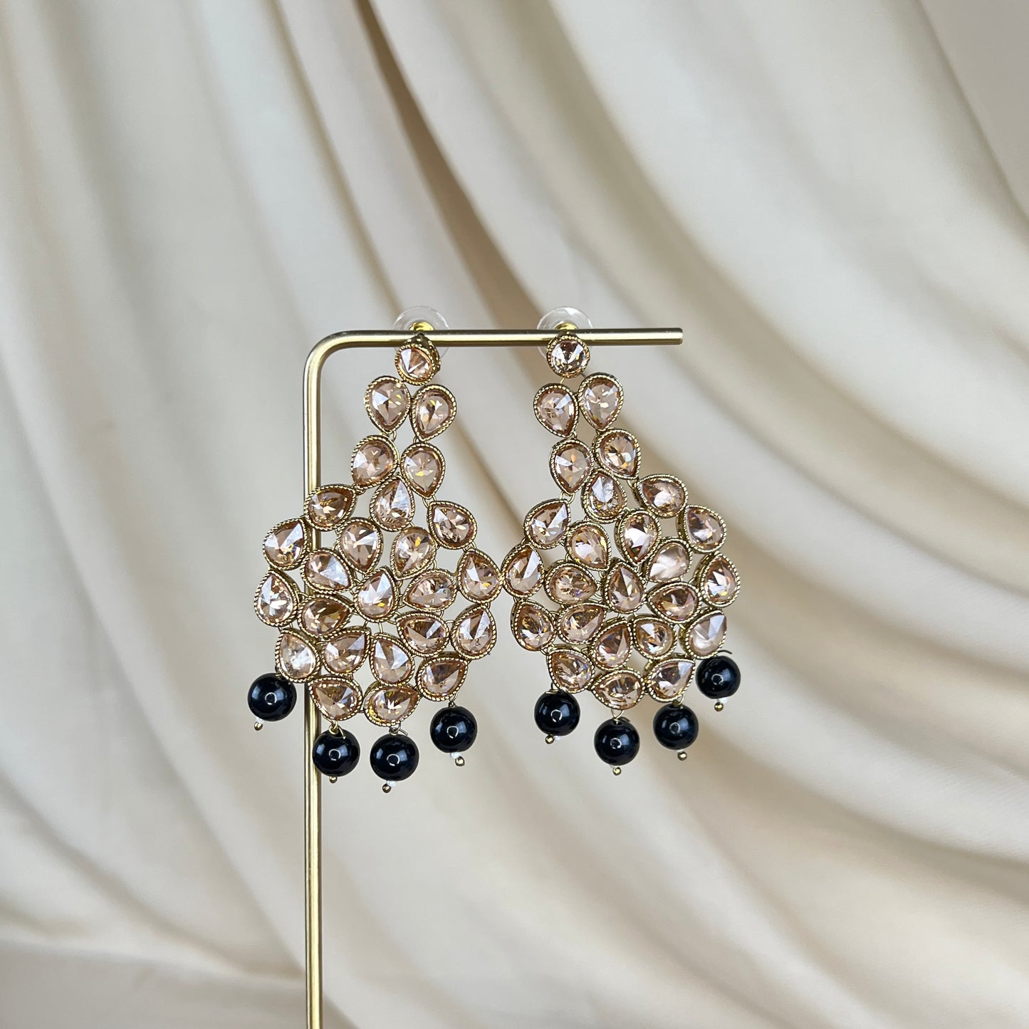 Black and Gold Polki Stone Earrings