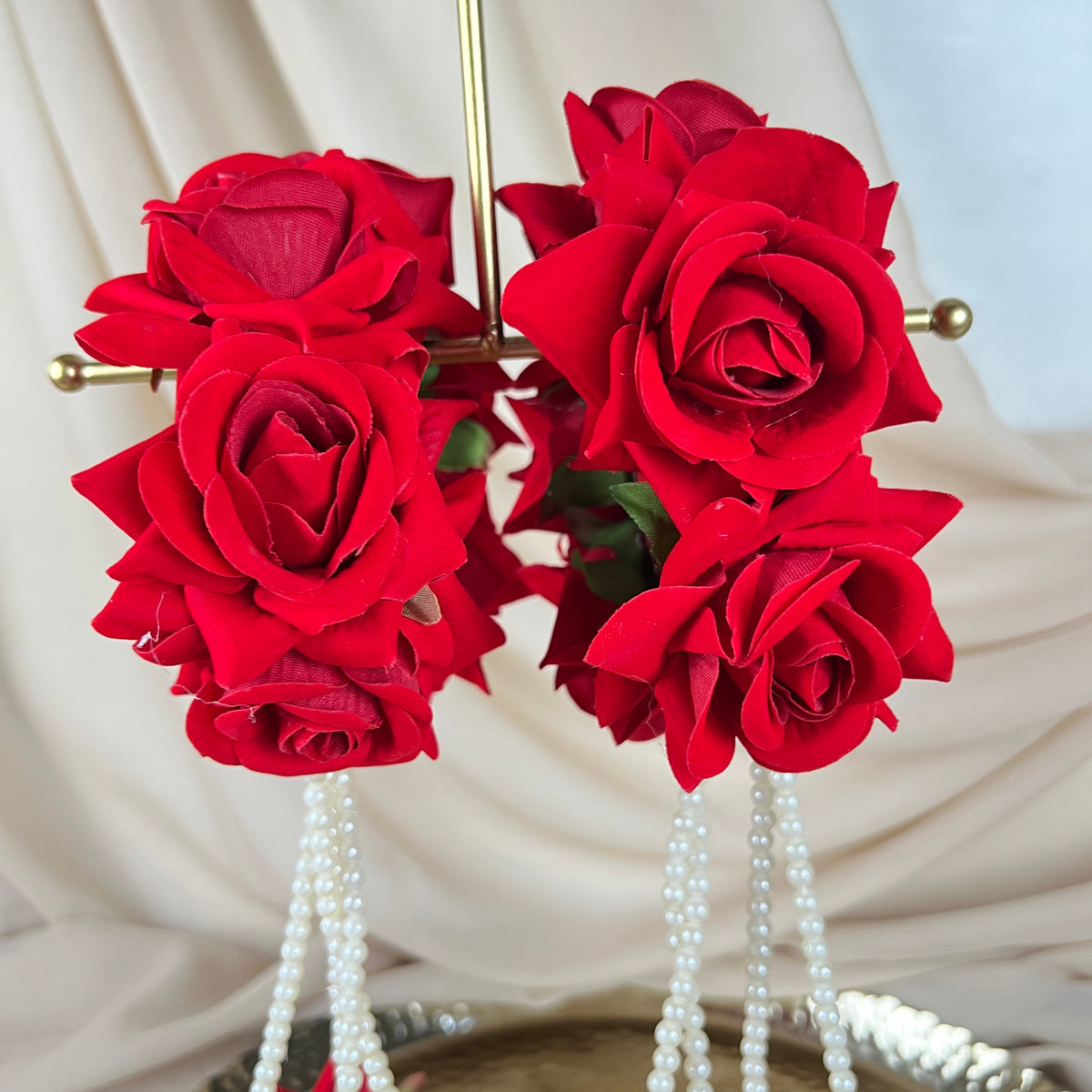 Hand Faux Rose | Baby Breath Gajra w/ Hanging Roses| Bangle Pair