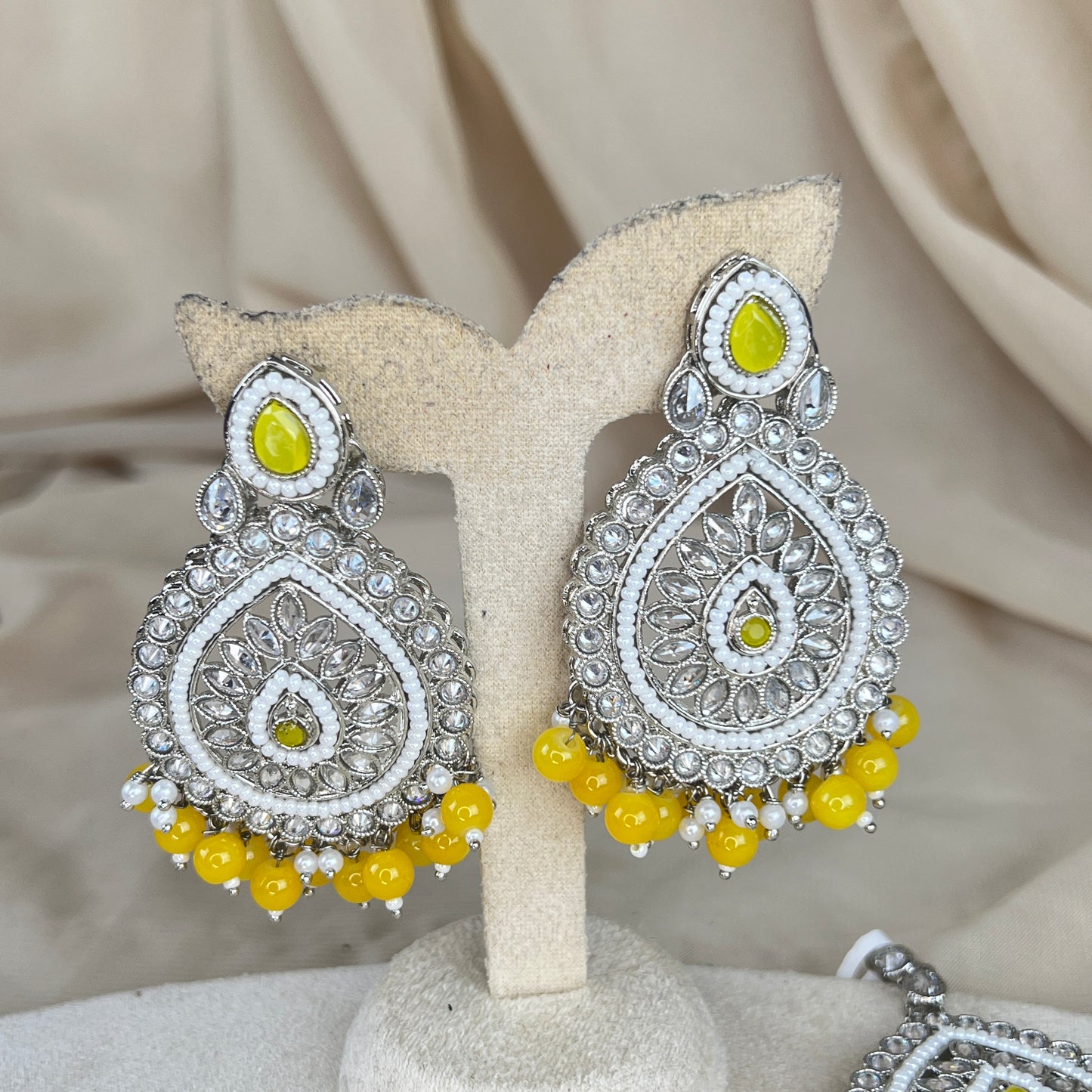 Silver Polki Earring and Tikka Set