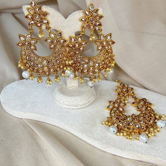 Oversized Polki Earring & Tikka Set