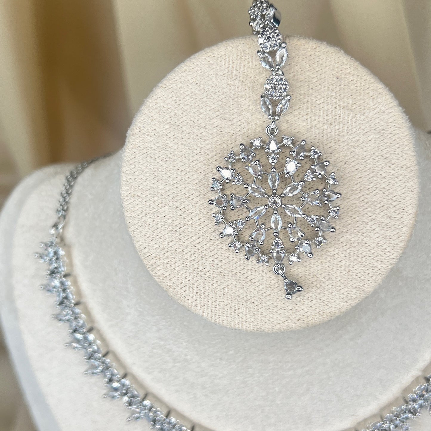 American Diamond | AD | Dainty Necklace Set w/Jhumkas