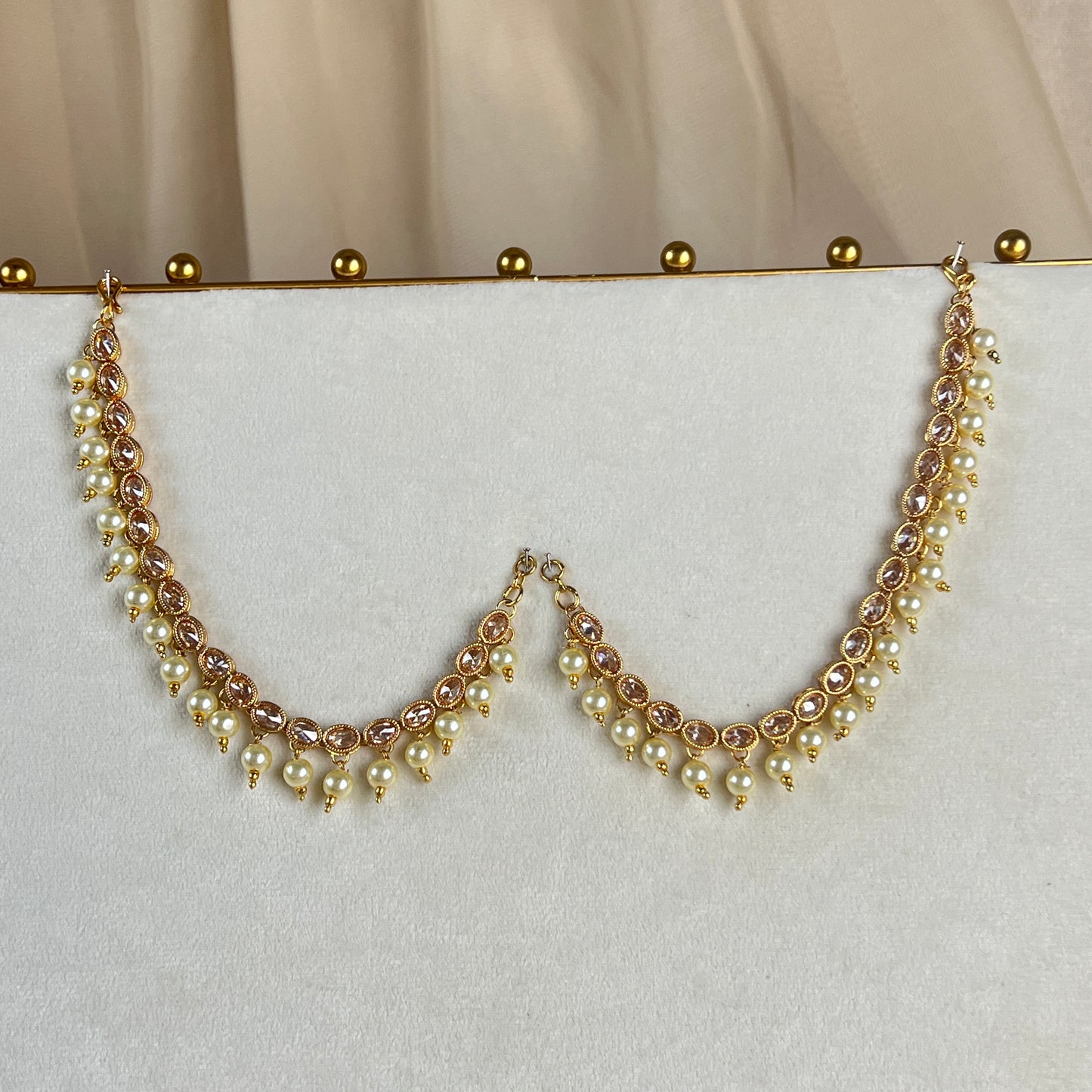 Polki Stone Pearl Attachable Ear Chains | Sahare | Earring Support
