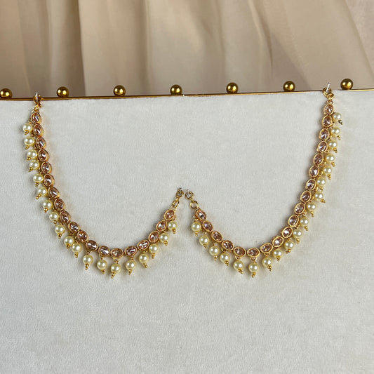 Polki Stone Pearl Attachable Ear Chains | Sahare | Earring Support