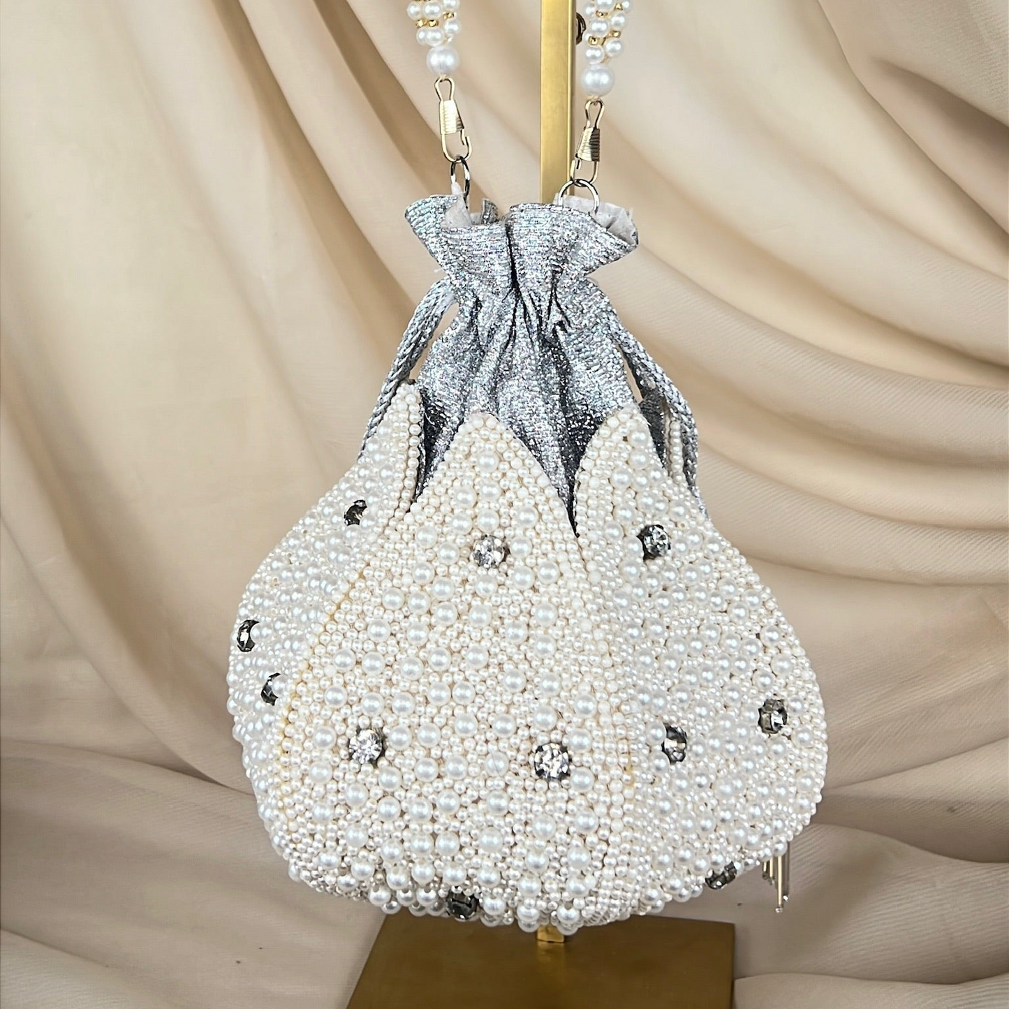 White Pearl Lotus Shaped Potli | Purse