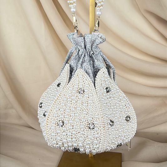 White Pearl Lotus Shaped Potli | Purse