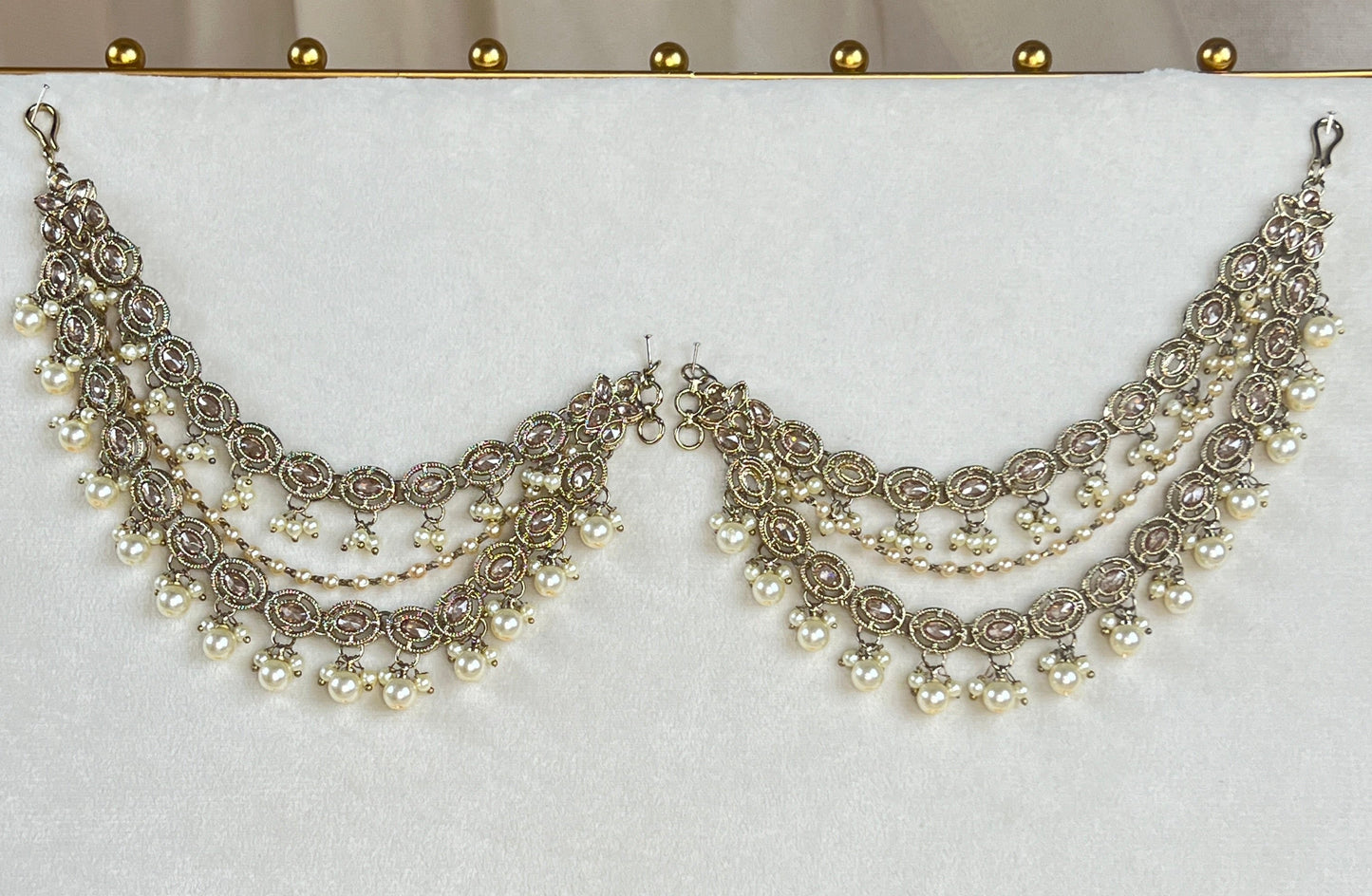Bridal Polki Pearl Attachable Ear Chains | Sahare | Earring Support